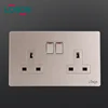 Manufacturer price twin 3 Pin outlet Golden 13A UK PC 2 Gang DP electrical wall switched socket