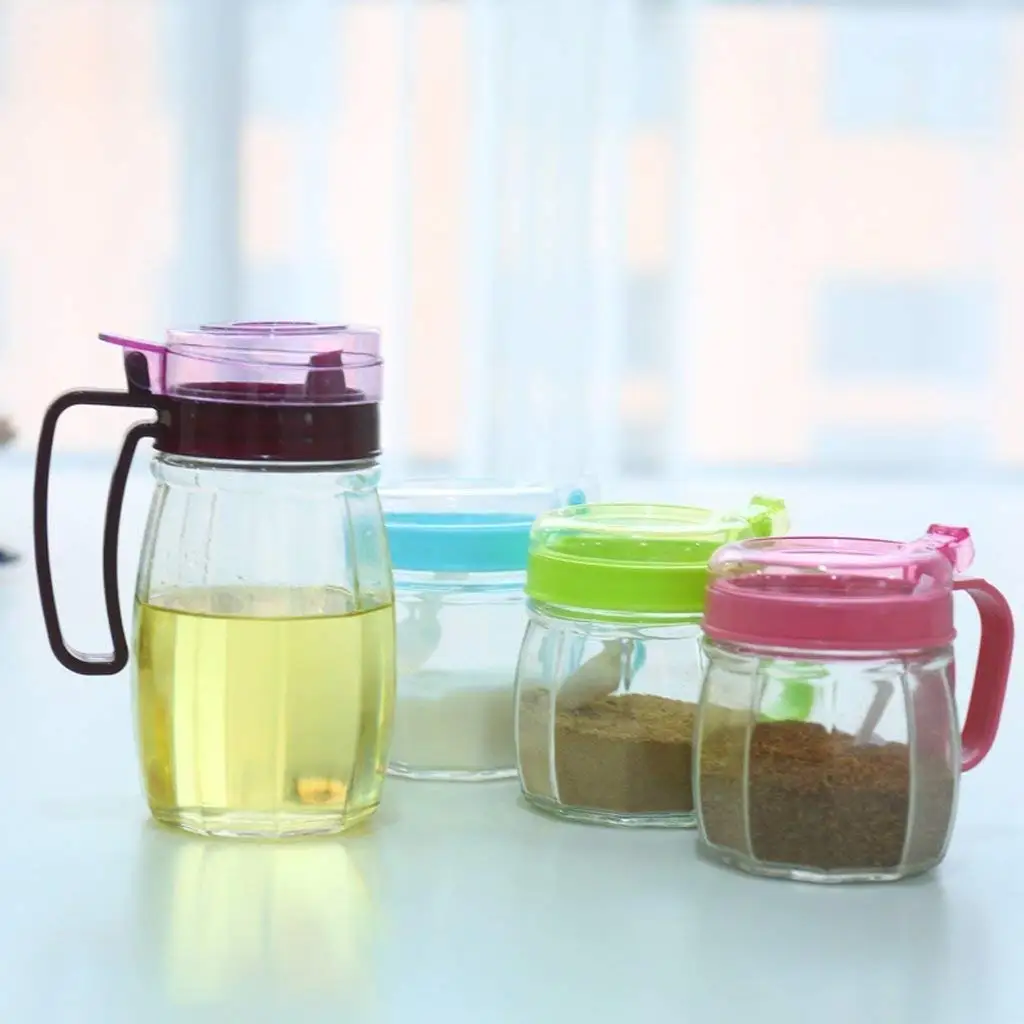 PLLP Seasoning Bottle Kitchenware Glass Seasoning Boxes Seasoning Tanks Creative Seasoning Boxes Oil Tank Salt Tanks Pepper Tanks Strap Boxes Set (4 Assemblies)