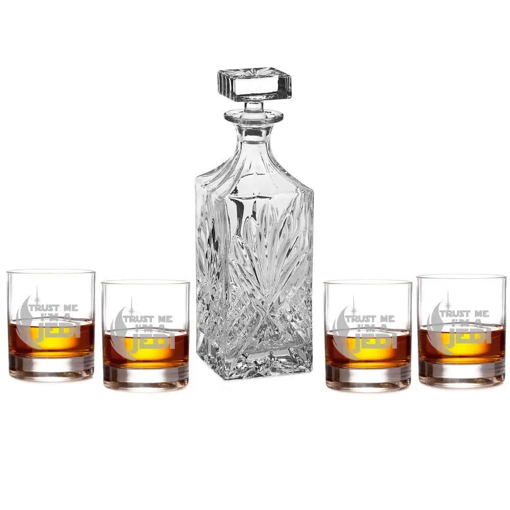 Trust Me I'm A Jedi Decanter with Engraved Rocks Glasses, Set of 5