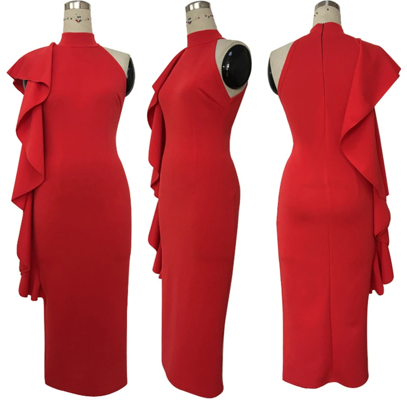 Oemtailor New female one side ruffle party Elegant Bodycon Dress