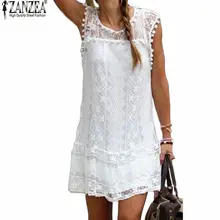 Summer Dress Zanzea 2016 Sexy Women Casual Sleeveless Beach Short Dress Tassel Solid White Mini Lace Dress Vestidos Plus Size