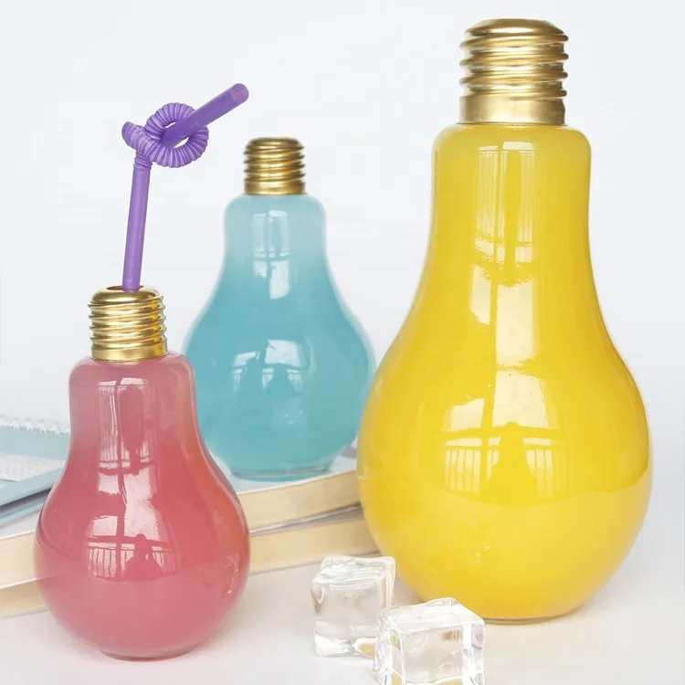 Creative Bottle Novelty Water Bottle Light Bulb Lamp Glass Cup Juice Glassware Coffee Mug Plastic Bottle Leak-proof 500ML 16 oz