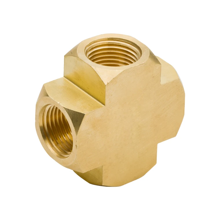 SAE NPT Standard Square forged female thread 4 way brass cross pipe fitting 1/4" Tubing