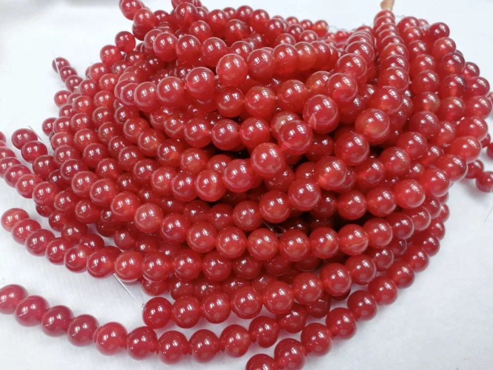 天然手工染色红玛瑙抛光圆珠宝石项链