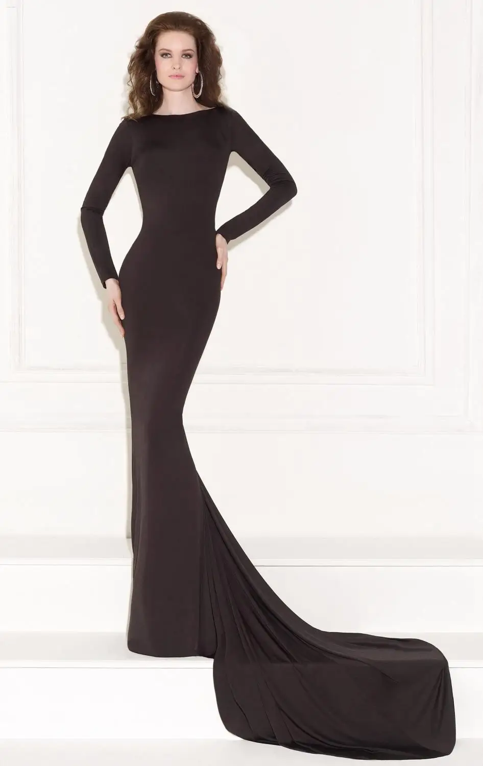 Evening Dress Long Sleeve Brown