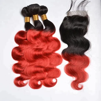 Cheap Ombre Hair Two Tone 1b Red Remy Brazilian Body Wave Hair