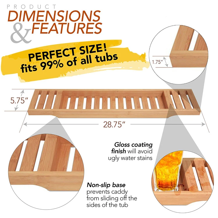 Bathroom Bath Tub Wine Glass Holder Stand Bamboo Caddy Shelf Tray