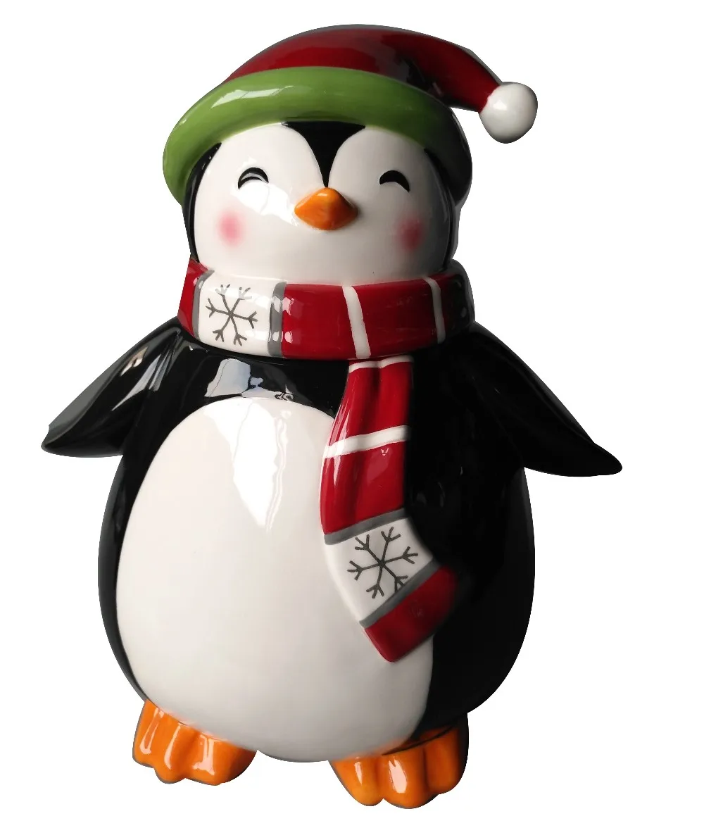 Christmas Penguin Collectors Cookie Candy Jar Holiday 2019 Ceramic Hat ...