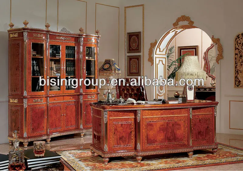 Meja kantor mewah set desain elegan diukir tangan kayu  