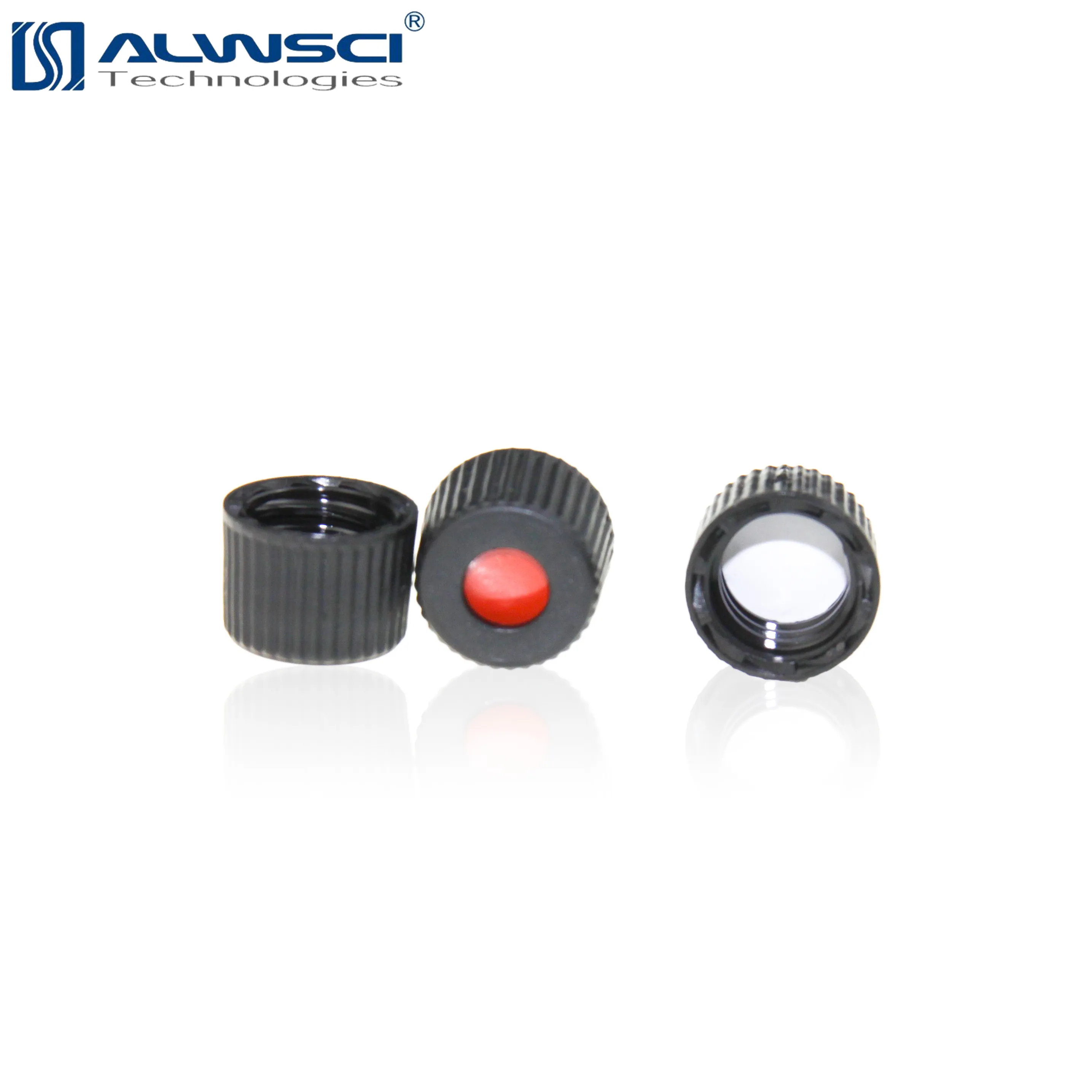 100-Pack 8-425 Screw Caps With Slitted Septa - Black Silicone/PTFE Autosampler Vial Closures