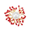 Red Pearl Coral Flower Brooches for Women Enamel Pins Fashion Jewelry Brooch Plant Style Crystal Flower Pearl Brooches