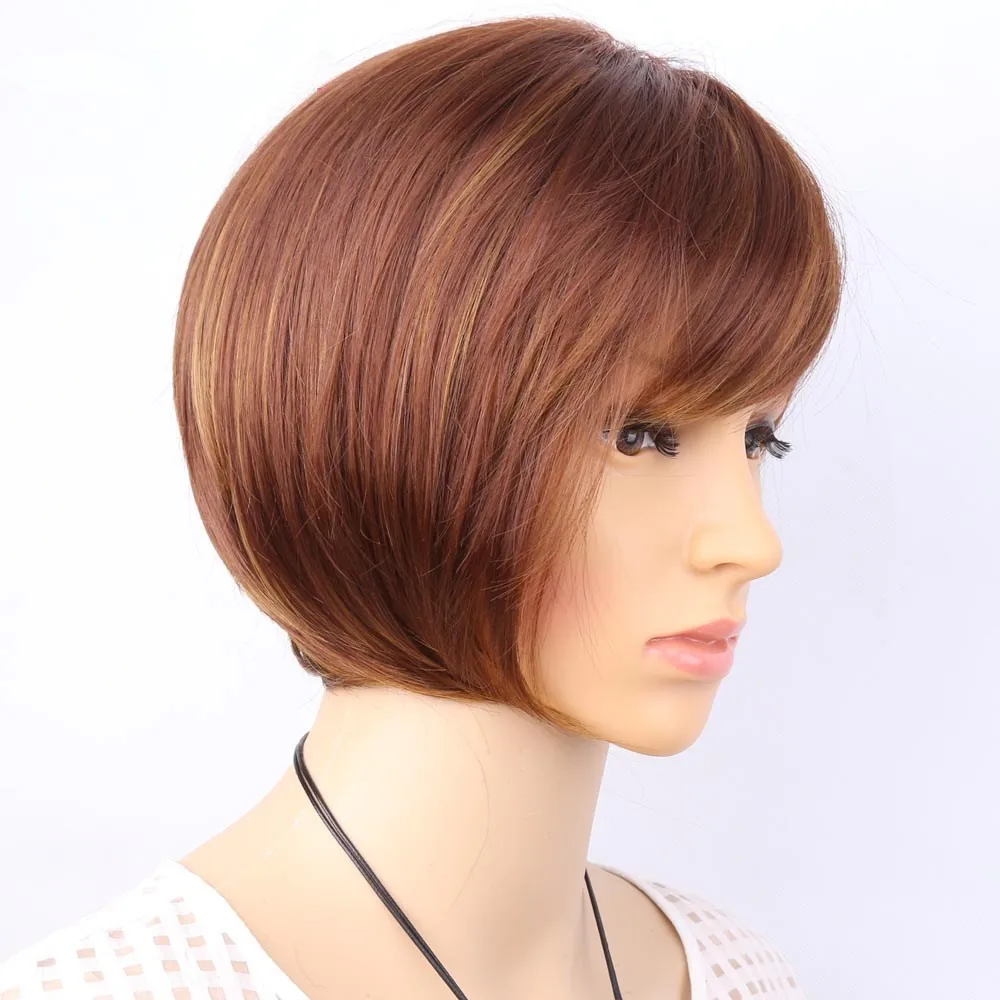 Alami Wig Lurus Bob Rambut Sintetis Wig Cosplay Pendek Tahan