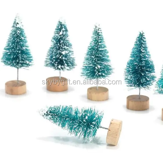 Mini Sisal Bottle Brush CHRISTMAS Tree Santa Snow Frost Village Putz House Decor 