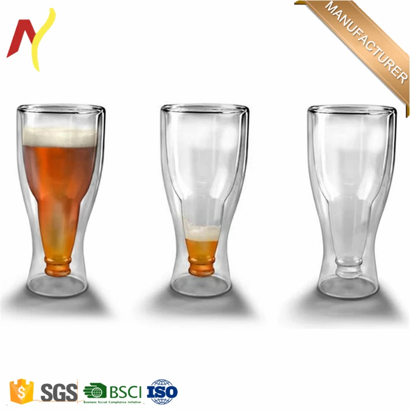High Quality Double Wall Beer Bottle Shape Glass Beer Cup Buy