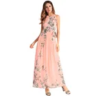 Hot Sale Bohemia New Design Lady Sleeveless Floral Printed Chiffon Long Maxi Evening Beach Dress