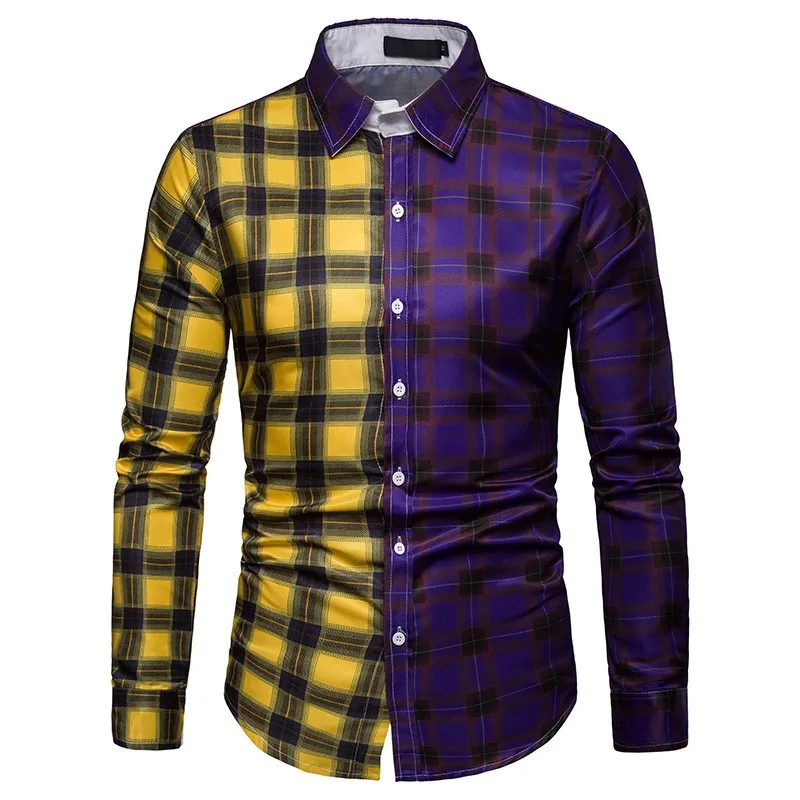Men's New Fashion Colored Checker Printed And Spliced Leisure Long ...