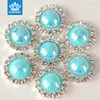 15MM Wholesales Fashion Silver Plated Alloy Aquamarine Pearl Crystal Rhinestone Button For Baby Girl Jewelry Garment Accessory