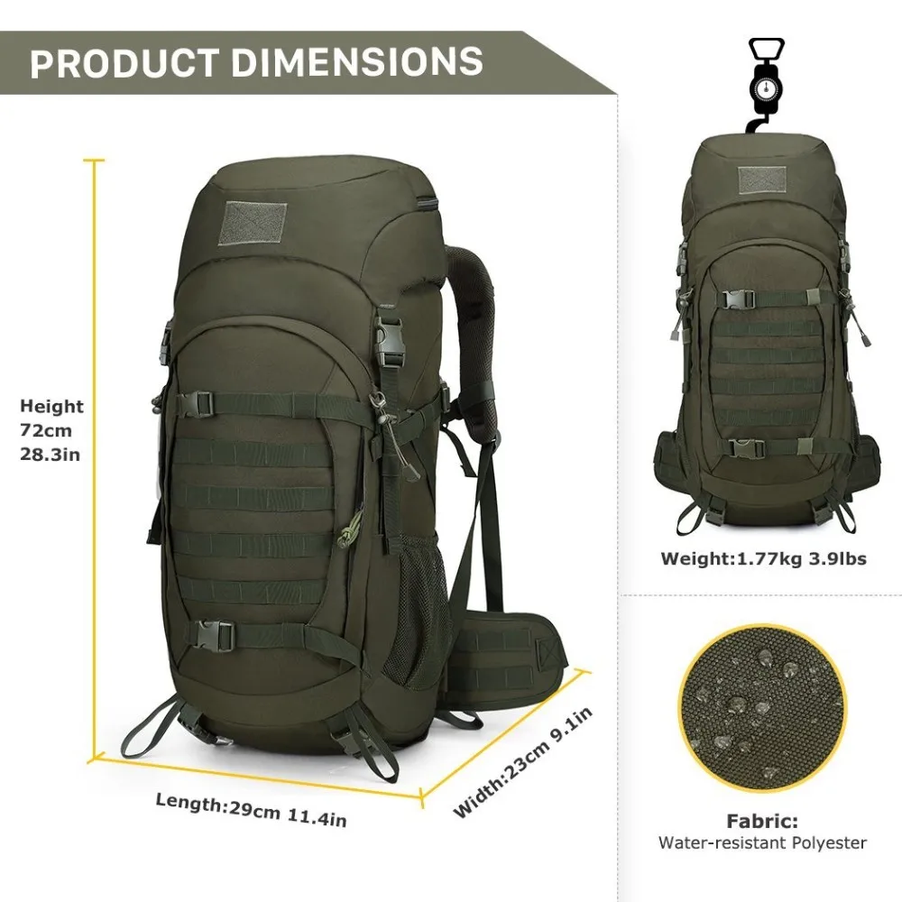 50 Liter Internal Frame Tactical Backpack Military Waterproof Backpack