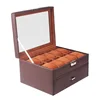 Custom Watch PU Leather Packaging Box Two Layers Drawers 20 Bit Watch Storage Box With Window