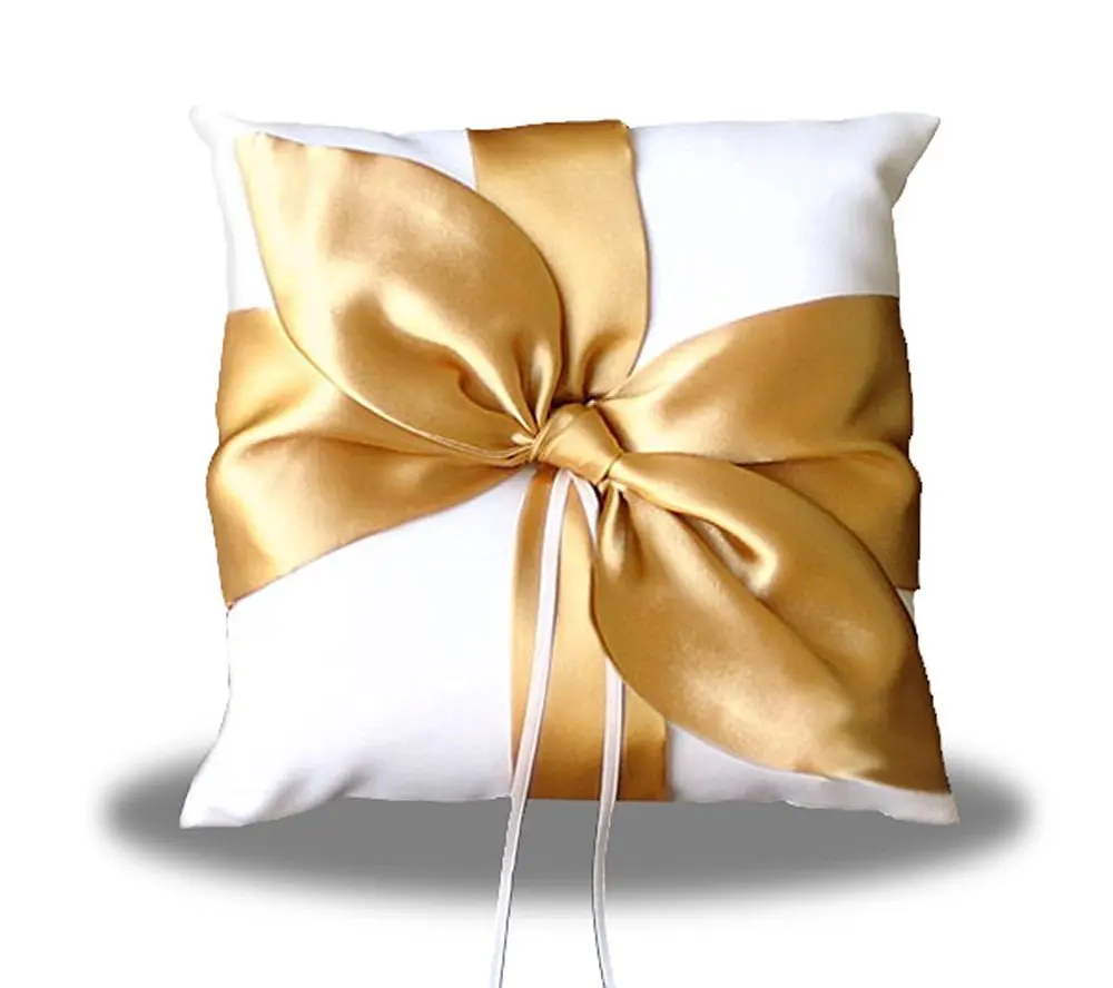 SACASUSA(TM) GOLD Satin Bow Ivory Wedding Ring pillow bearer