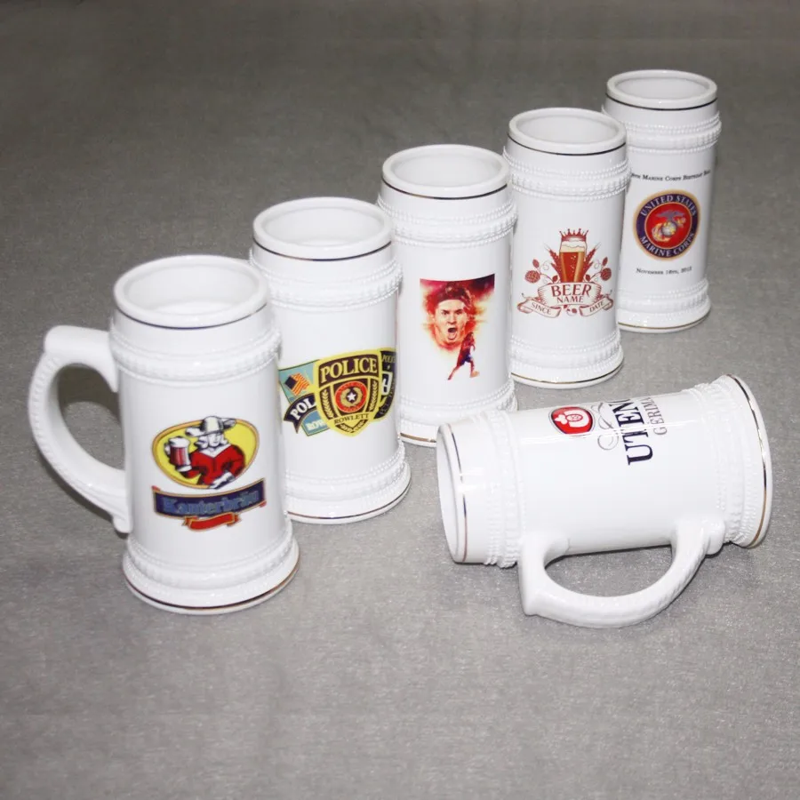 Wholesale 22oz White Sublimation Beer Stein With Gold Trim Buy