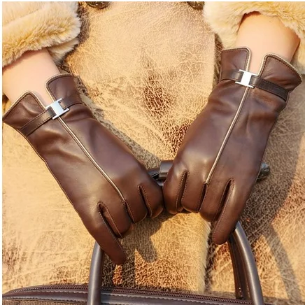 Ladies fashion woven leather grown sheep leather gloves