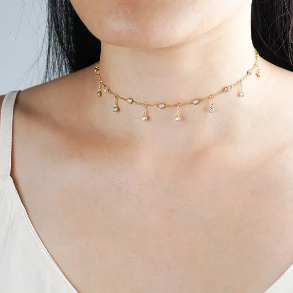 2017 factory custom green crystal big stone fashion women jewelry choker uneven stone necklace