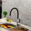 Single Hole Kitchen Sink Mixer Tap with Black Color Pull Out Flexible Hose