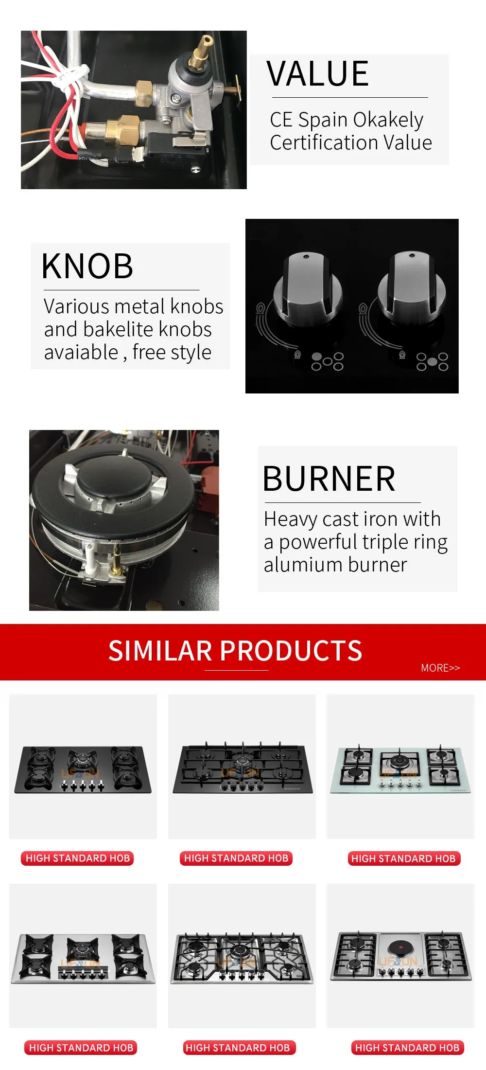 5 Brass Burners Gas Hob Built In Type Stainless Steel Gas Stove And Hob