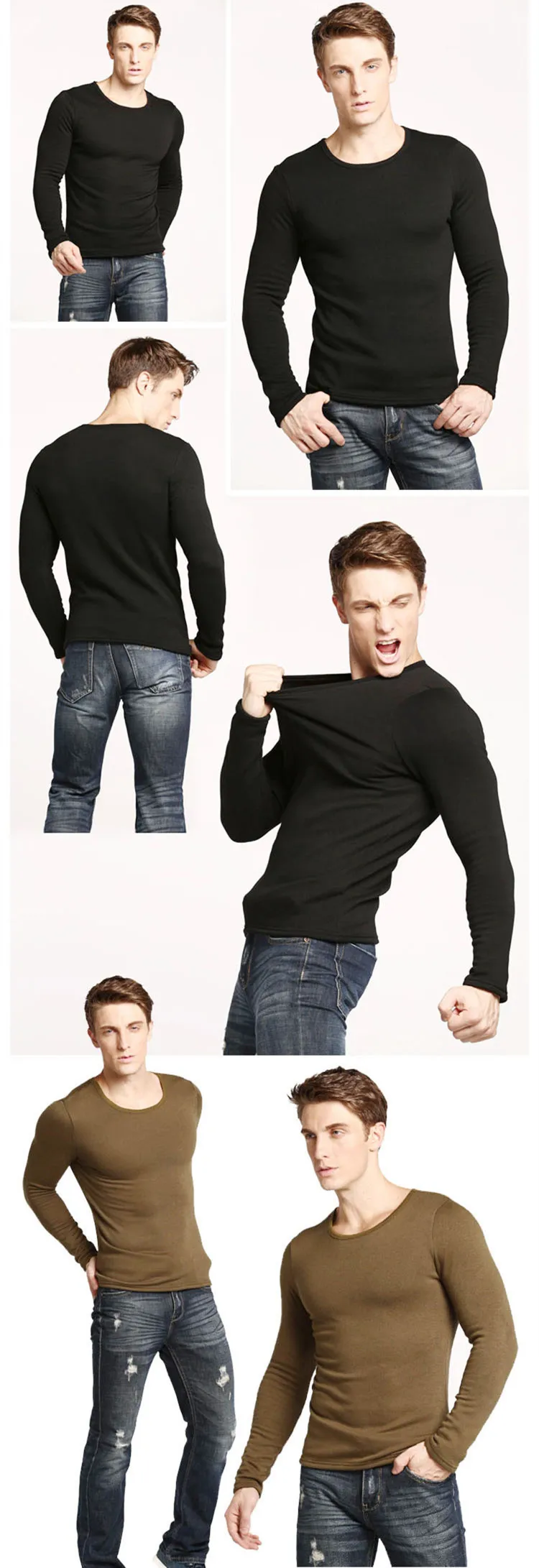 Custom Logo Men's Warm Underwear Tops White V-neck 100 Cotton Bottom Sweater Man