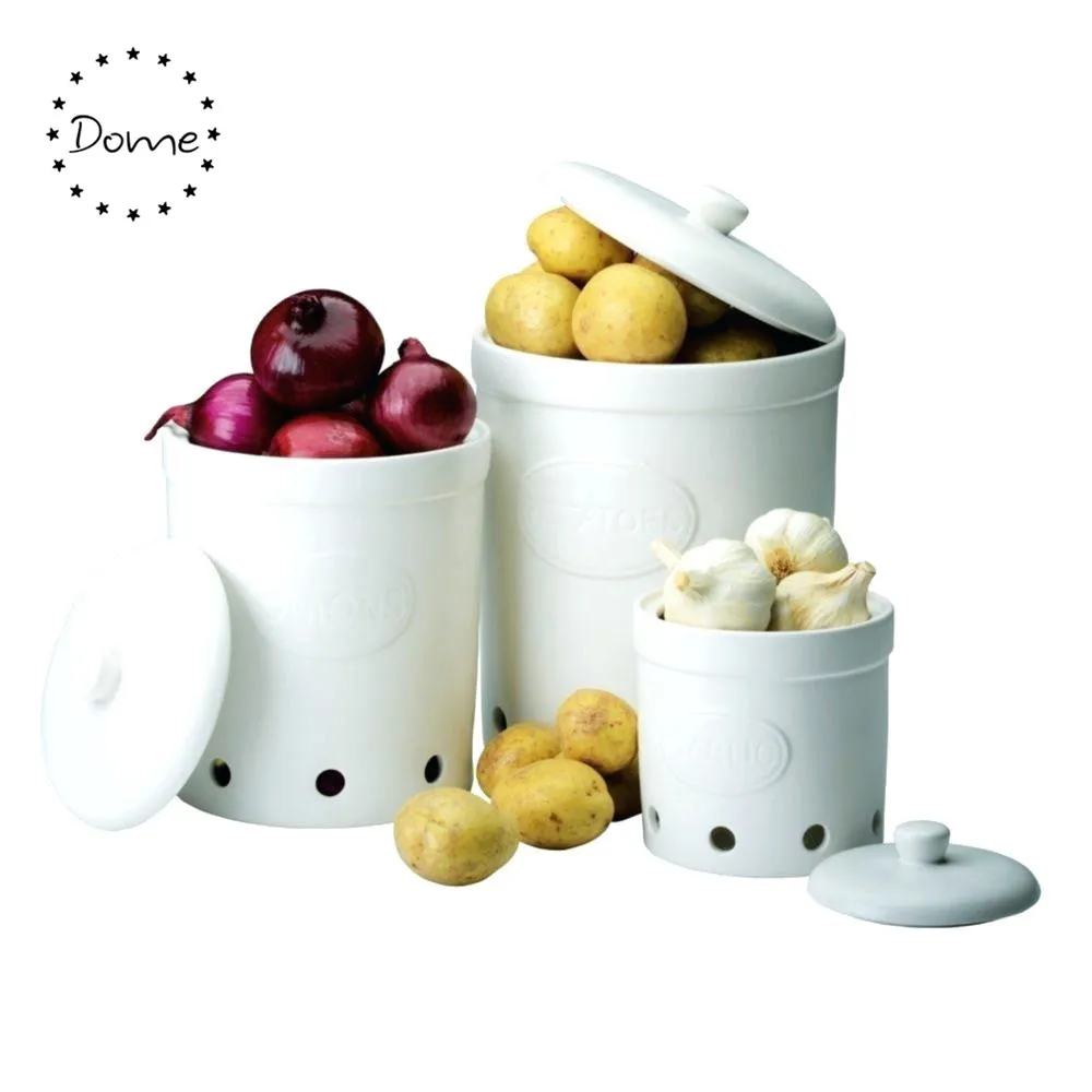 3 Sets Kitchen Crock Pantry Vented Ceramic Potato Garlic Onion