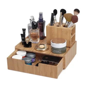 Natural Bamboo Wood Makeup Drawer Organizer Tray With 5