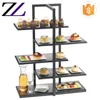Hospitality banquet equipment buffet candy decoration black high tea cake dessert display riser rack wooden buffet stand