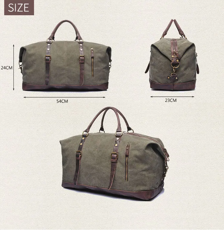 Large capacity vintage leather canvas travel flight weekender holdall overnight luggage duffel duffle bag for men
