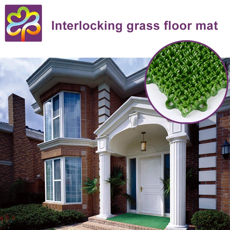 Foshan eco-friendly high quality balcony outdoor interlocking artificial plastic grass carpet tiles mat