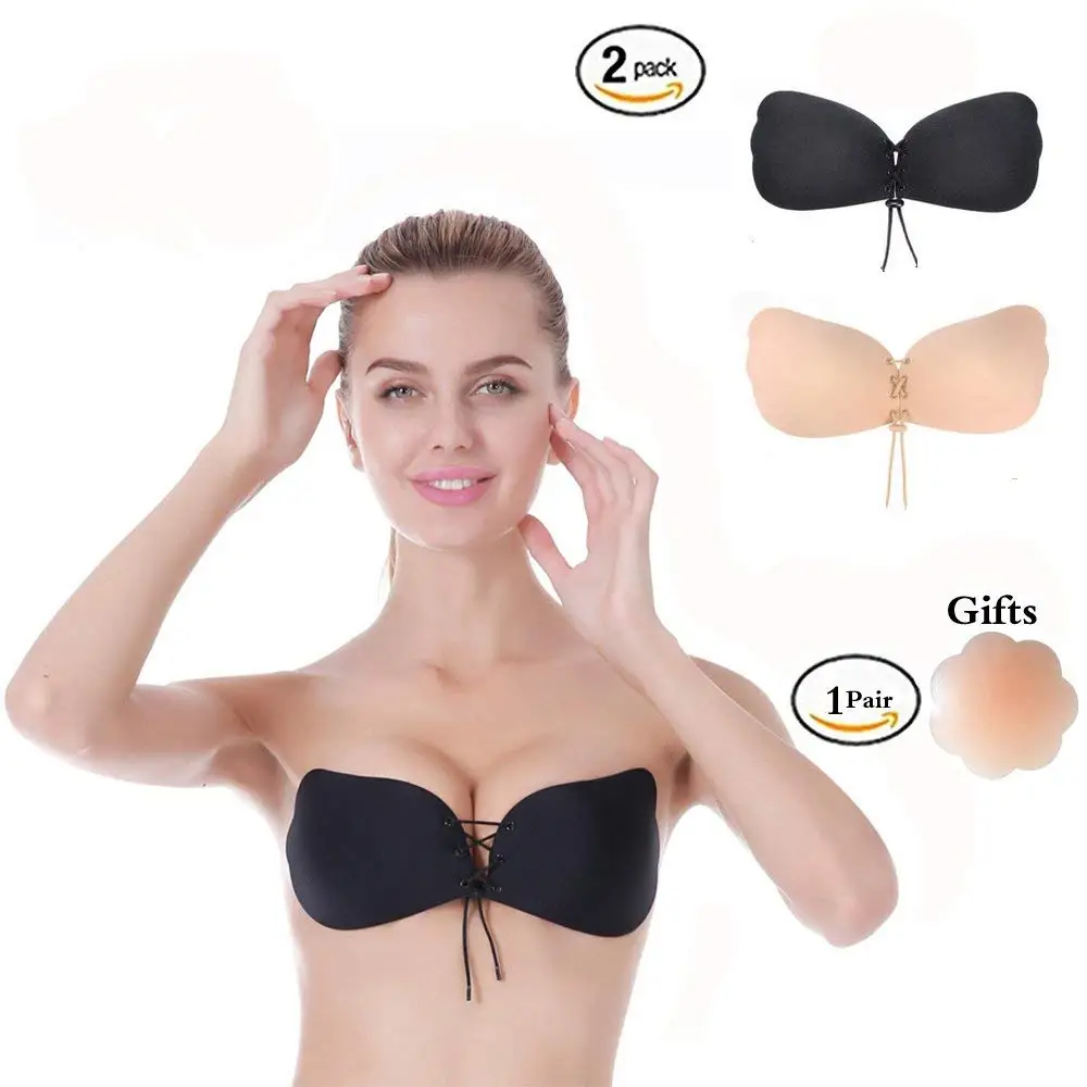 luxilooks Self Adhesive Bra 2 Pack Strapless Backless Sticky Invisible Push up Silicone Reusable Bras for Women