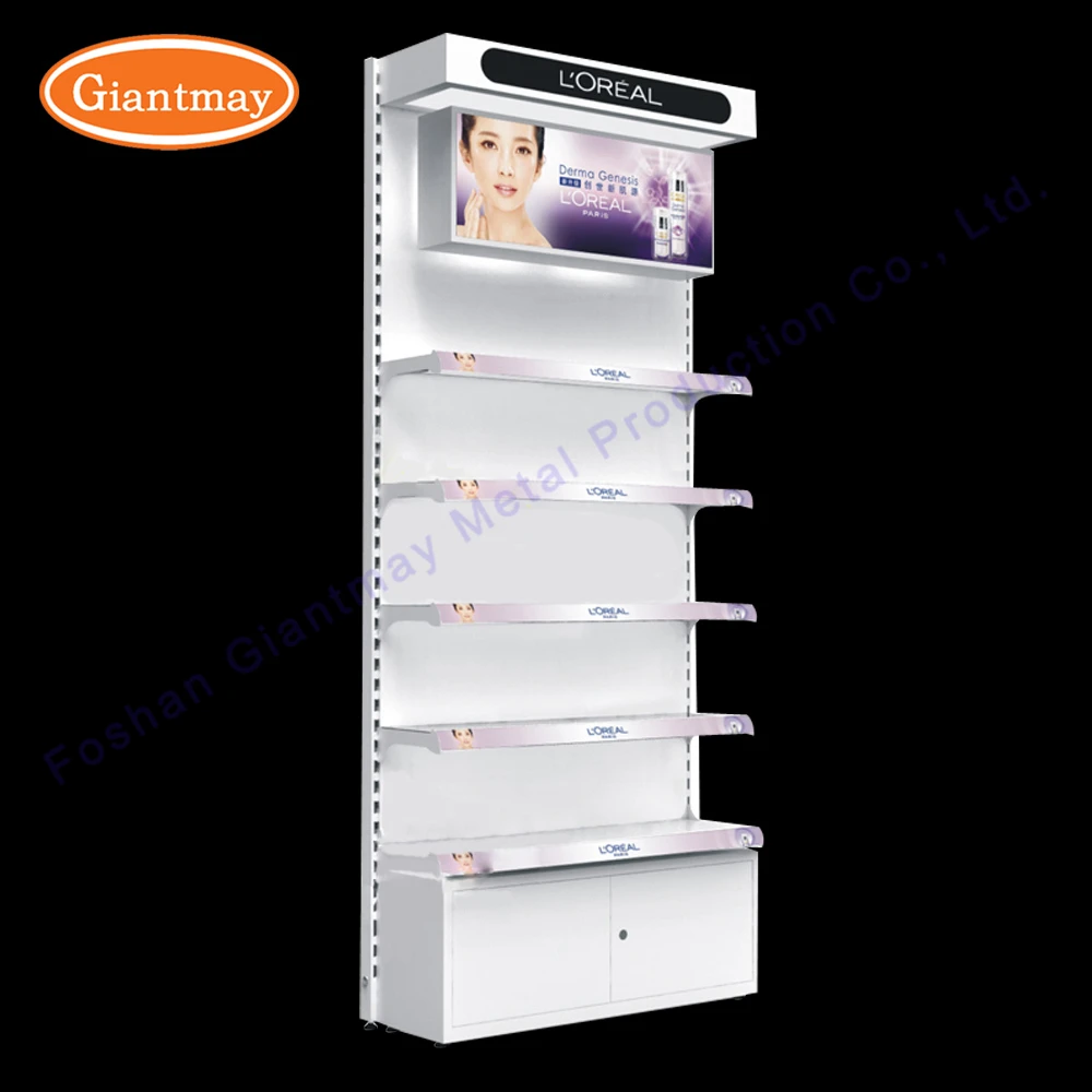 wholesale floor light box cosmetic retail shop display exhibition stand with storage box