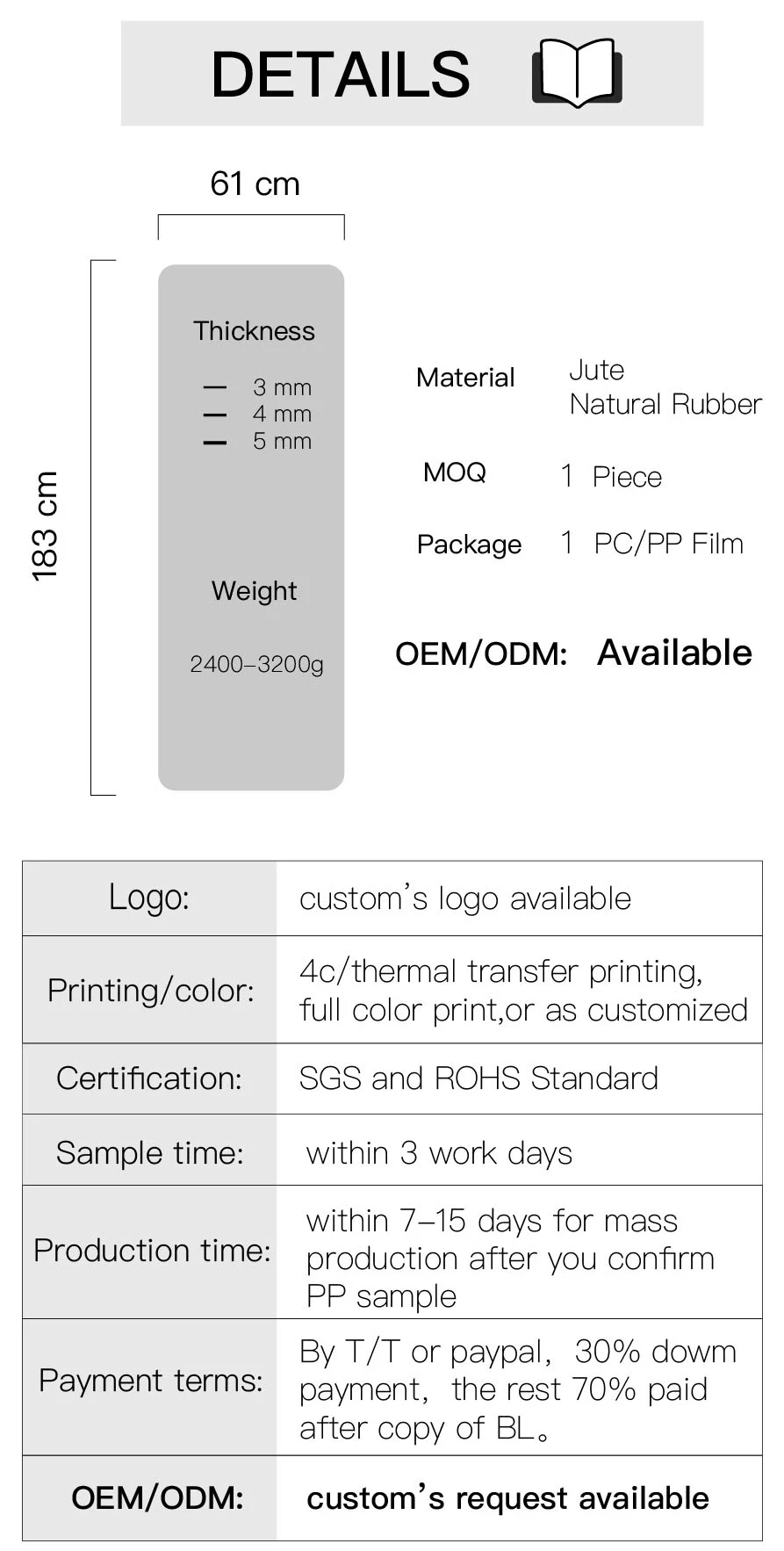 Custom Design Printed Jute Yoga Mat Hemp Rubber Yoga Mat For Sale Buy