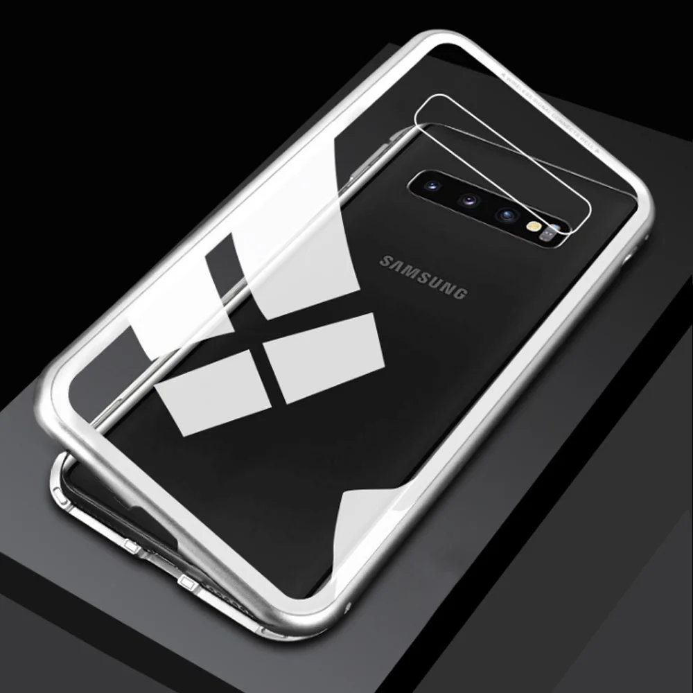 In stock Magnetic full Metal Tempered Glass cover For Samsung S10Plus S10 S10lite flip cell phone case