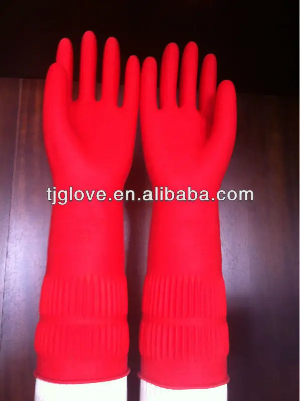Kitchen Hand Gloves Household Gloves Full Arm Women Five Finger Cleaning Glove With Scouring Pad
