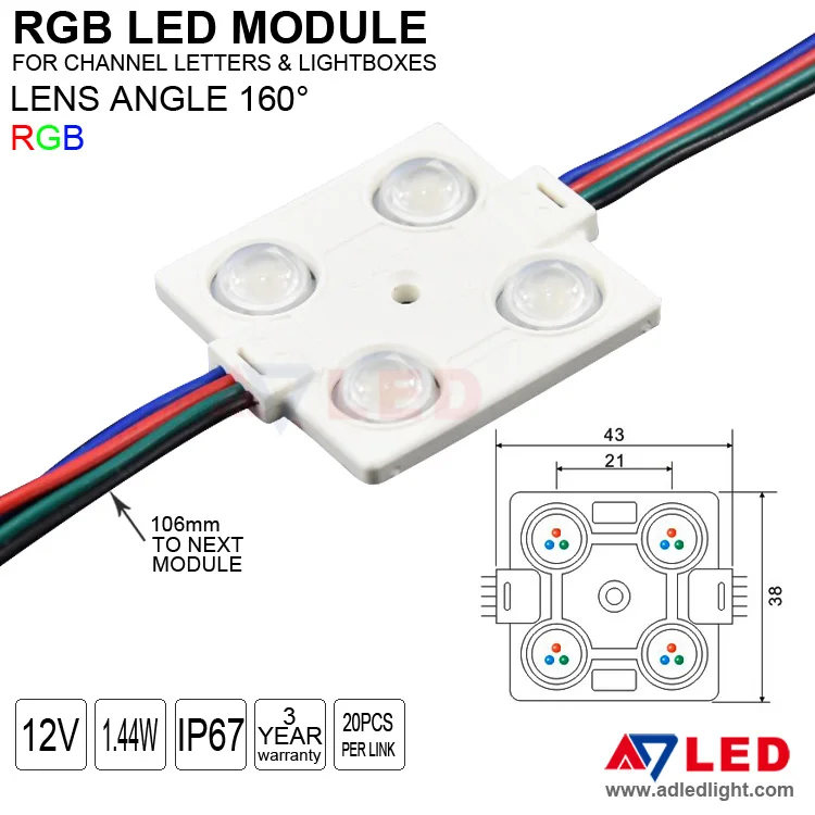 Constant voltage 12V rgb led injection module light box for 3d acrylic sign