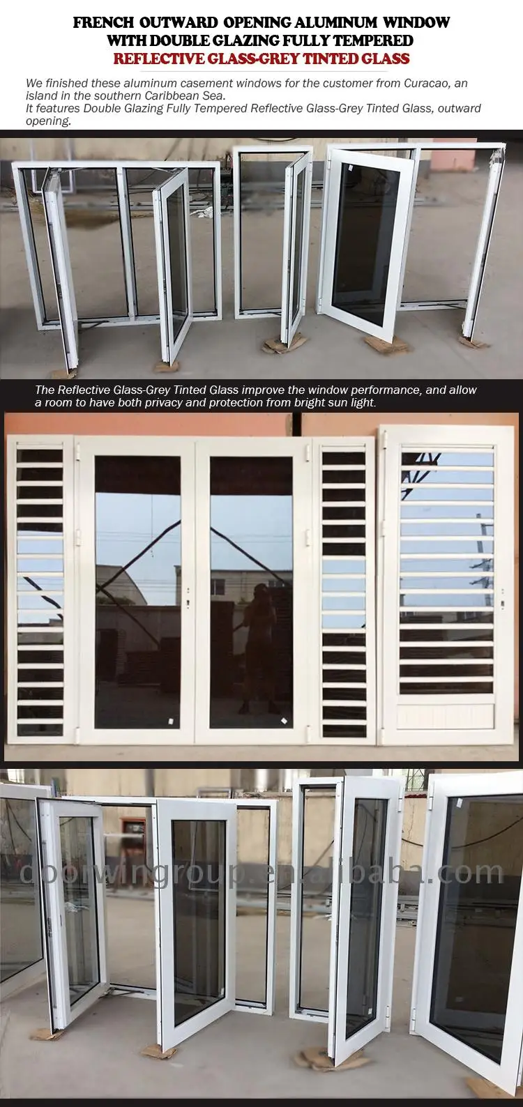 french styles tinted glass aluminum casement window for Africa Markets