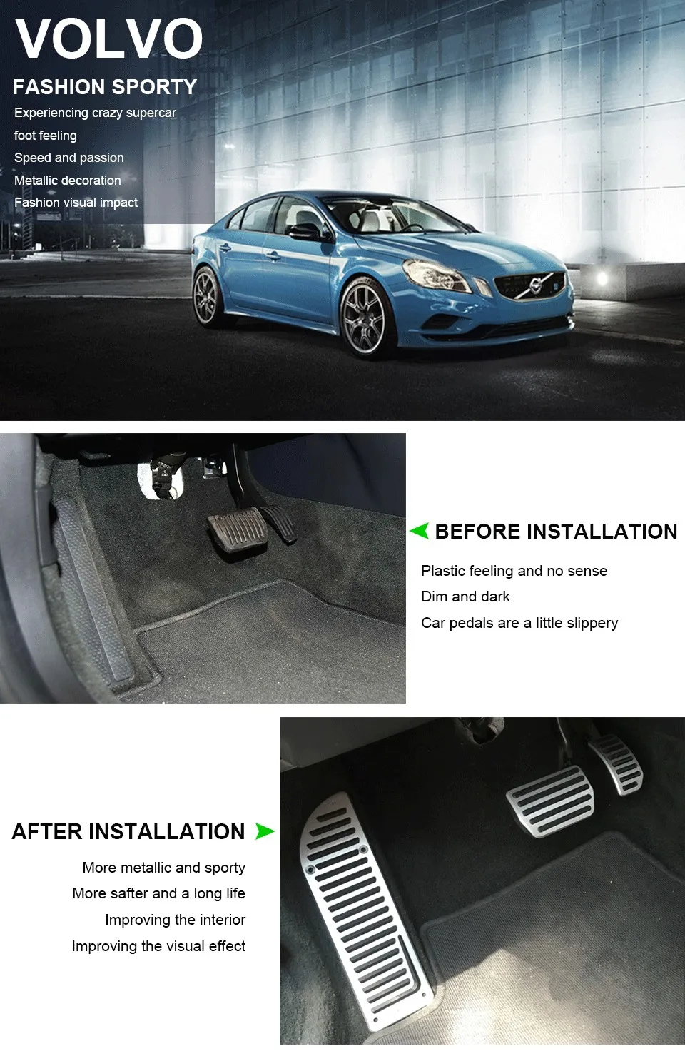 Car Footrest Pedal w//Screw Fast Installation for Volvo S60 V60 XC60 V70 XC70