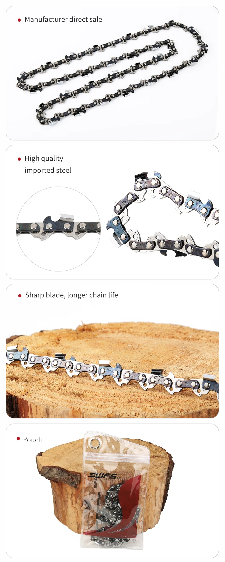 Longer 16inch Fullchisel Chainsaw Chain 3/8" Lp Pitch .050" Gauge 59 Drive Links Wood Cutting