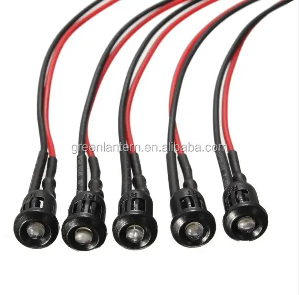 DC12V prewire led 5mm LED diodes pre-wired led with plastic bezel