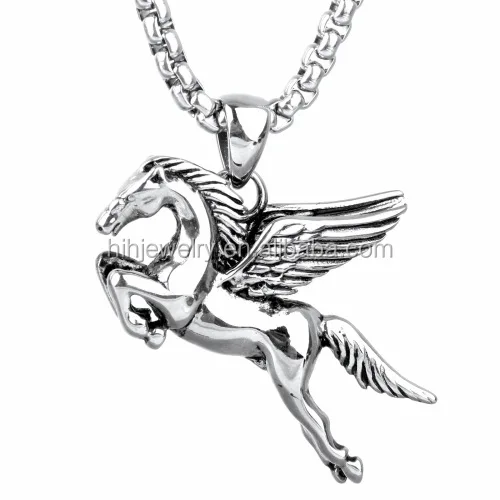Silver flying horse pendant stainless steel PEGASUS ball chain necklace