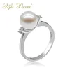 Top selling 925 sterling silver natural fresh water pearl ring with cz