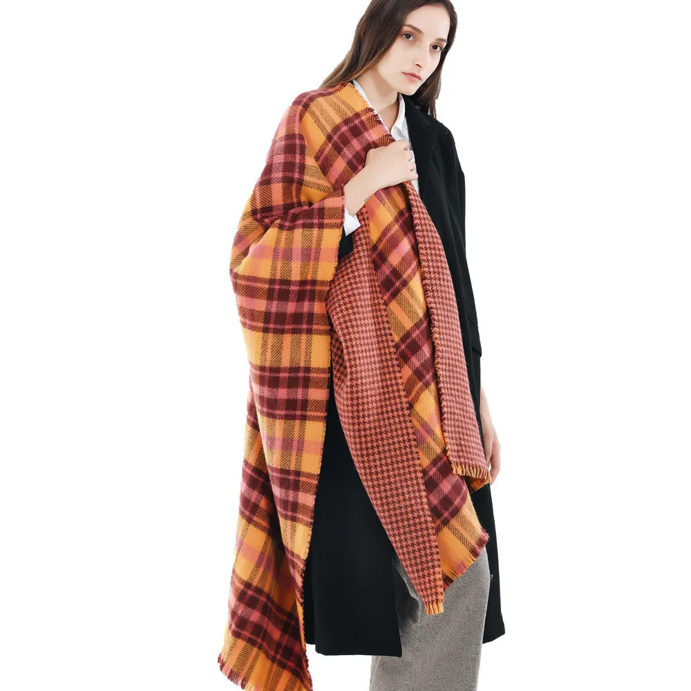 NEW WINTER Womens LADIES  OVERSIZED REVERSIBLE TARTAN DOUBLE SIDED SCARF Red 