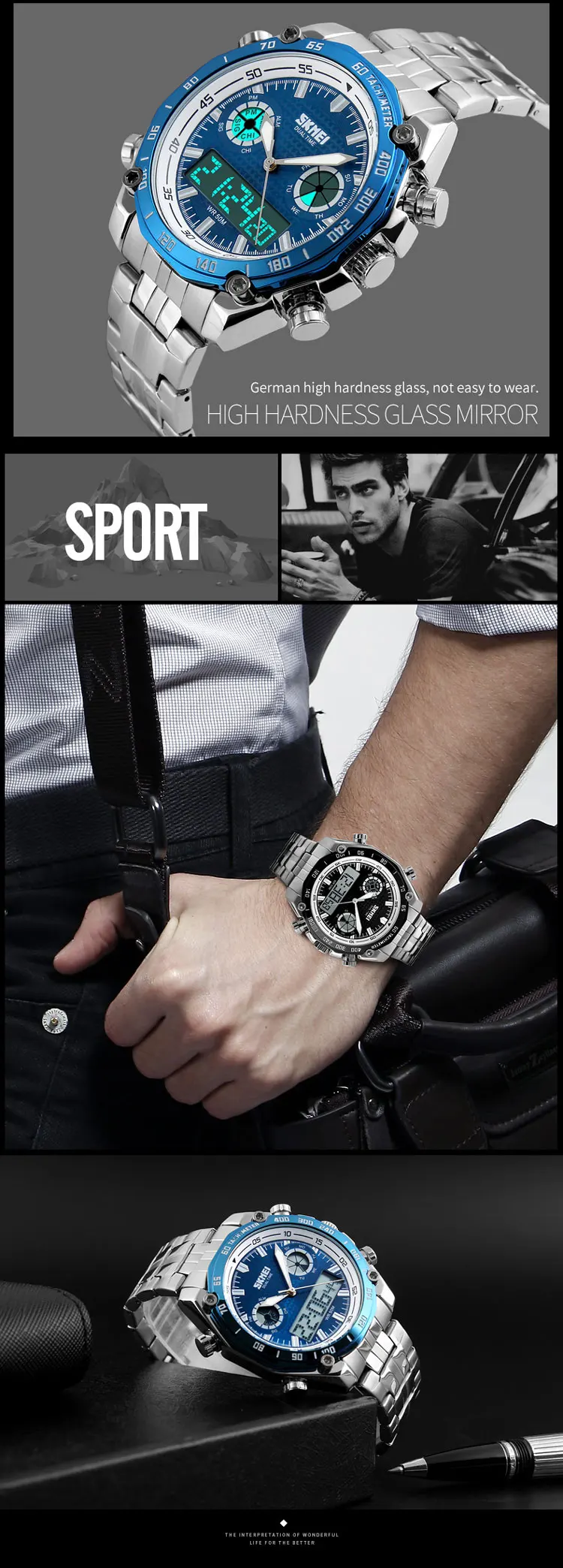 Original Brand Skmei 1204 Digital Quartz Stainless Steel Wrist Watch Waterproof Watches for Men