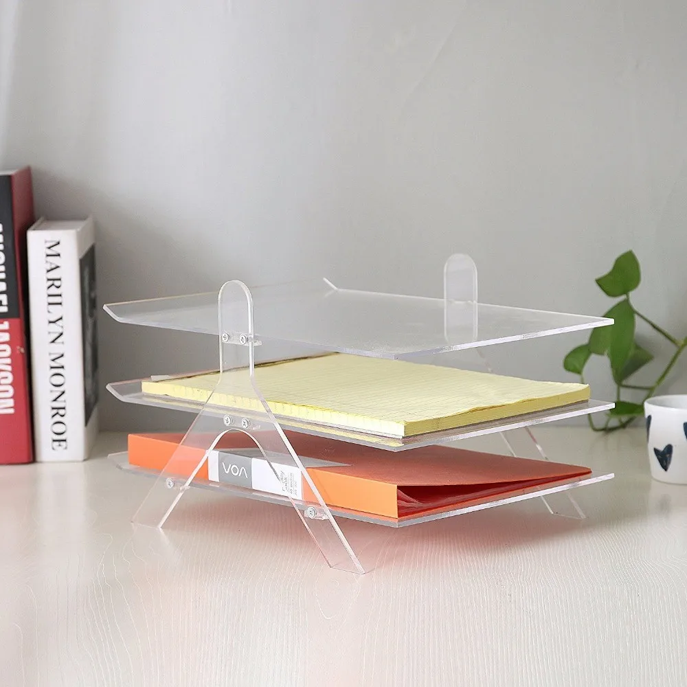 Clear File Rack Acrylic 3-tier Office Desktop Letter Document Tray File ...